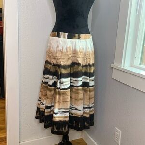 Colorado white tan brown pleated skirt below knee cotton lined size 12